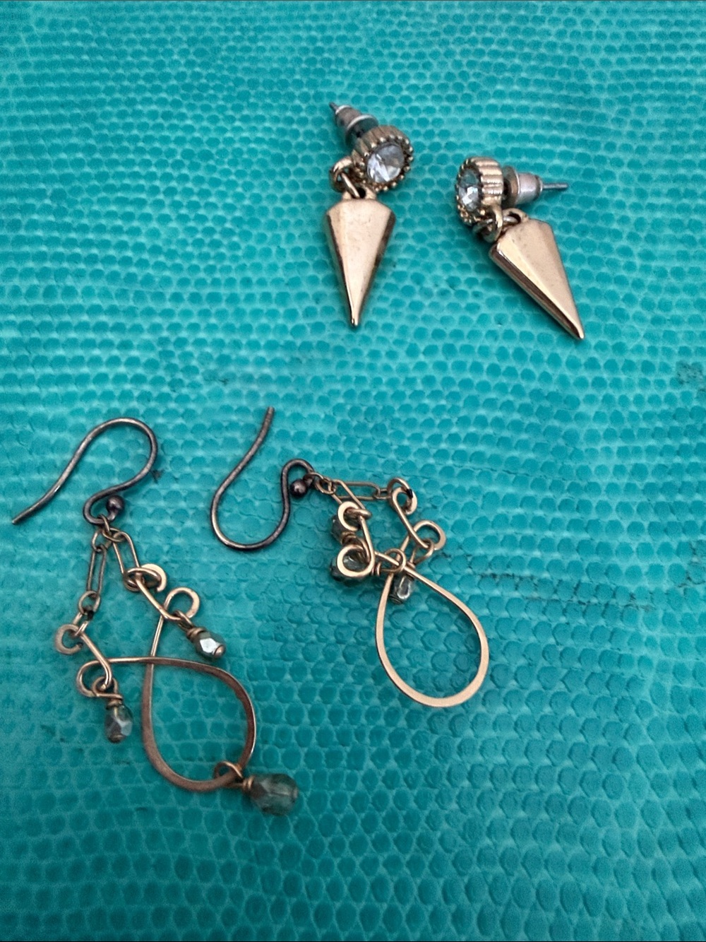 Two Gold-Tone Teardrop & Spike Earring Set - Two Pair
